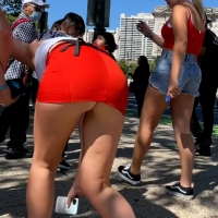 Blonde in the tiniest skirt