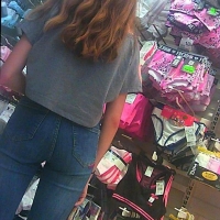 Skinny candid cute teen shopping with mom in tight jeans 67875111.jpg