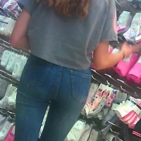 Skinny candid cute teen shopping with mom in tight jeans 67875112.jpg