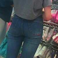 Skinny candid cute teen shopping with mom in tight jeans 67875109.jpg