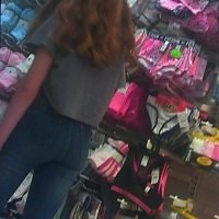 Skinny candid cute teen shopping with mom in tight jeans 67875110.jpg
