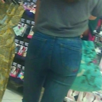 Skinny candid cute teen shopping with mom in tight jeans 67875169.jpg
