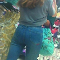 Skinny candid cute teen shopping with mom in tight jeans 67875168.jpg
